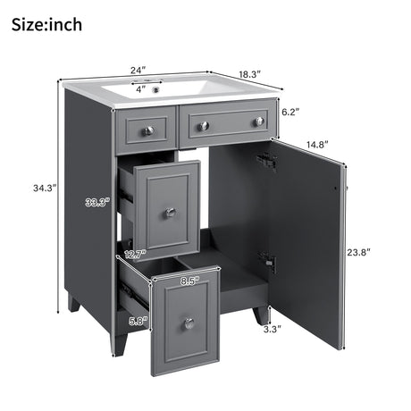 Transitional Style Bathroom Vanity Cabinet With Ceramic Sink