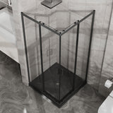 Corner Shower Enclosure, Double Sliding Door With Shower Base - Matte Black