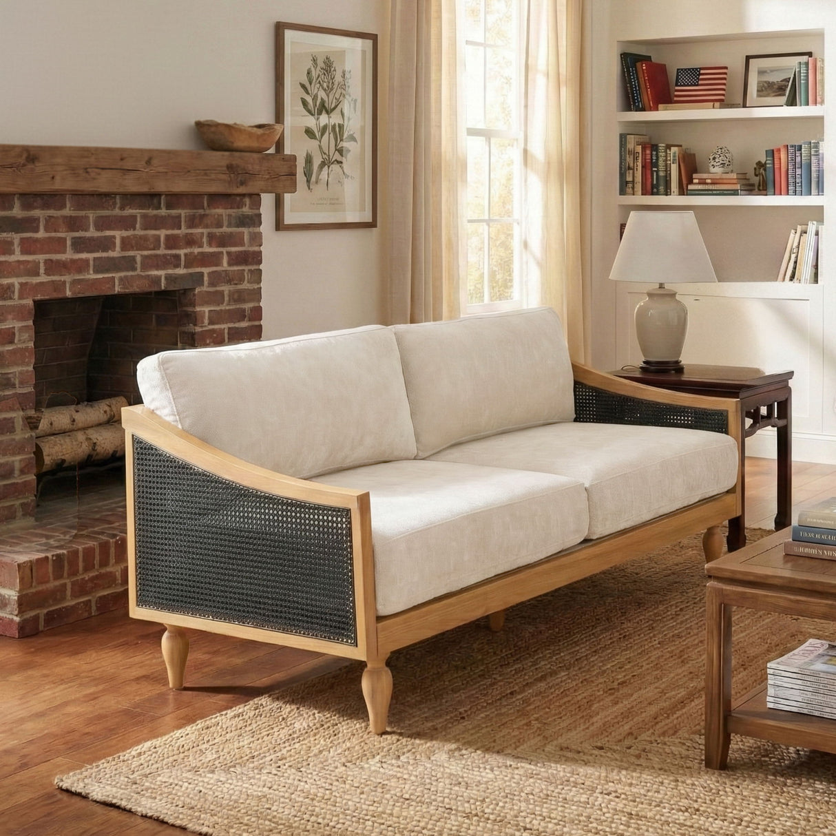 3 Seater Sofa With Rattan Armrests