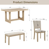 6 Piece Rectangular Kitchen Table Set With Bench And 4 Upholstered Chairs For Kitchen - Light Oak