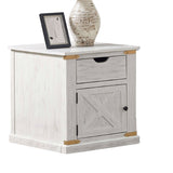 End Table With Storage Drawer And Shelves - Antique White / Gold