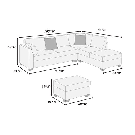 Sectional Sofa Set With Reversible Left / Right Chaise And Matching Cocktail Ottoman