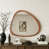 Asymmetrical Wall Mirror Wooden Framed Mirror Large Sized Dressing Mirror, For Living Room, Bedroom, Bathroom, Hallway Or Entry Way - Natural Wood