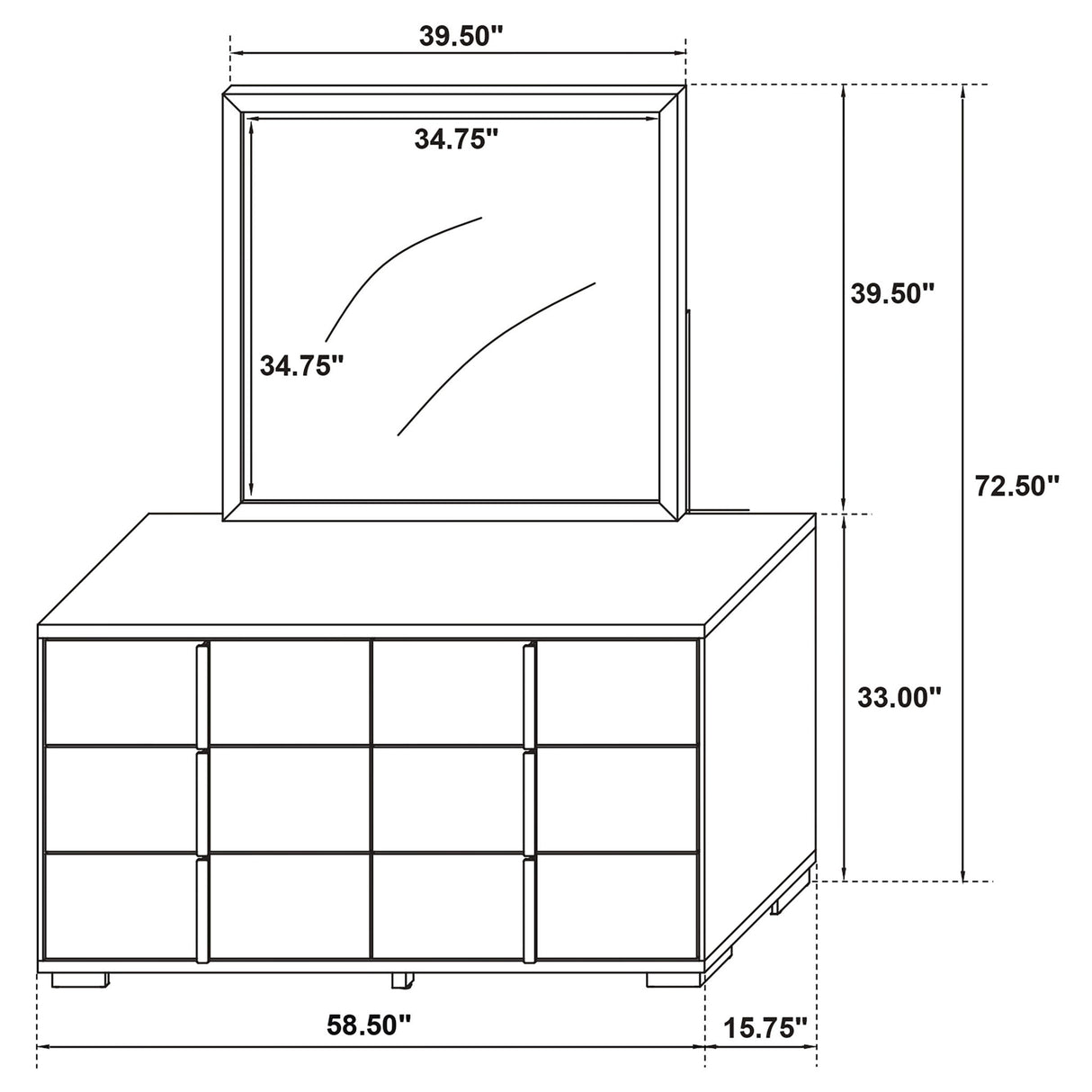 Jeremiah - 6 Drawer Dresser With Mirror - Black