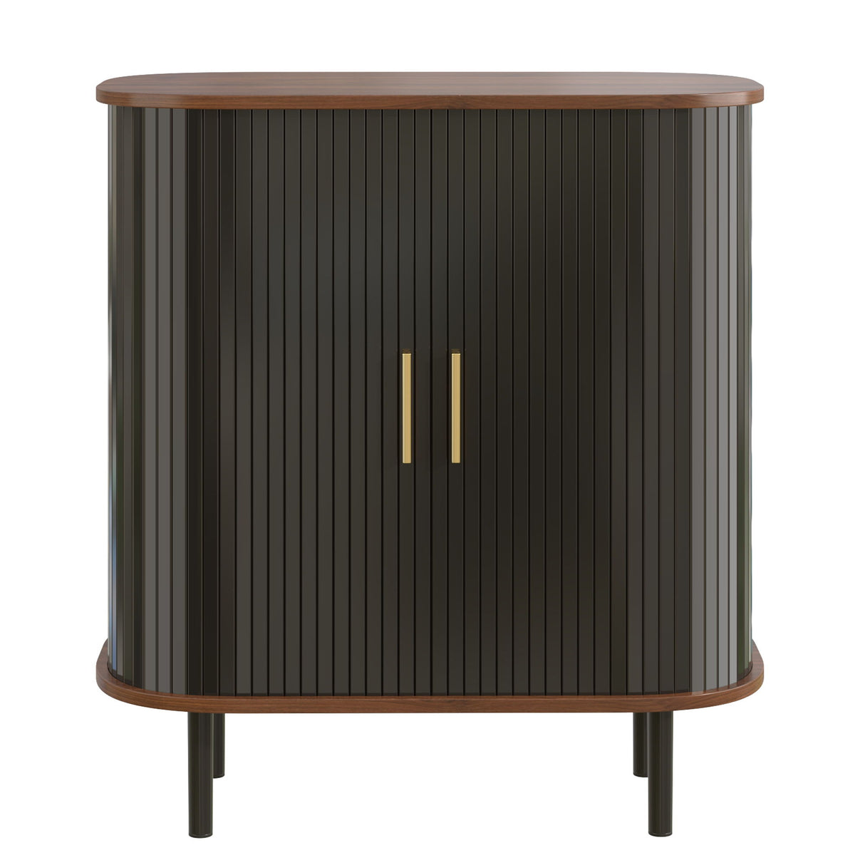 Fluted Wine Bar Cabinet With 8 Grid Wine Rack, 5 Level Adjustable Shelves, 2 Glass Holders