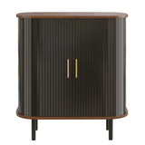 Fluted Wine Bar Cabinet With 8 Grid Wine Rack, 5 Level Adjustable Shelves, 2 Glass Holders