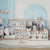 Platform Bed Frame With Guardrail, Storage Shelves & Bookshelf