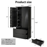 Fluted Kitchen Pantry Cabinet With 2 Large Drawers & 8 Door Spice Rack Freestanding Storage Organizer - Black