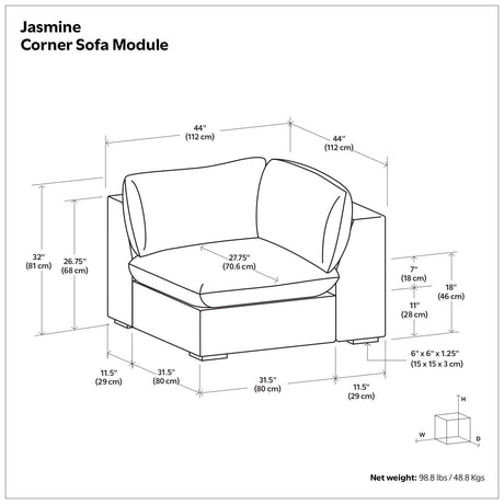 Jasmine - Corner Sofa Module - Gray