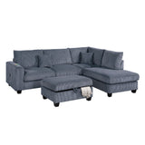 Modern Style Sectional Set With USB Port, Storage Ottoman