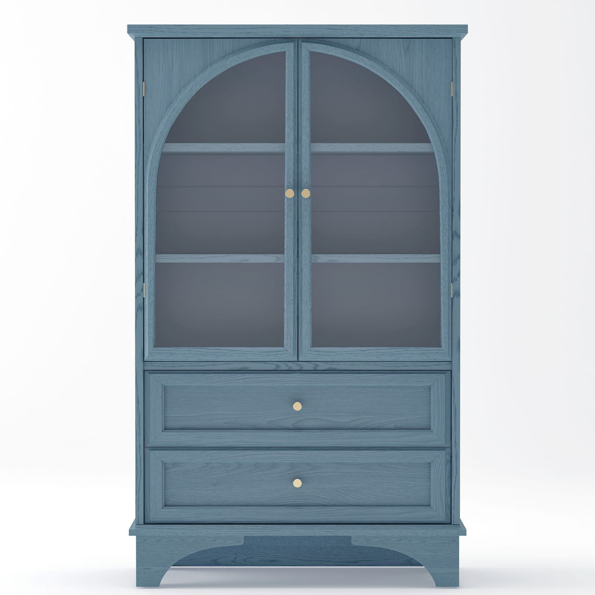 Glass Door Display Case With 2 Drawers And Adjustable Shelf