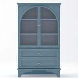 Glass Door Display Case With 2 Drawers And Adjustable Shelf