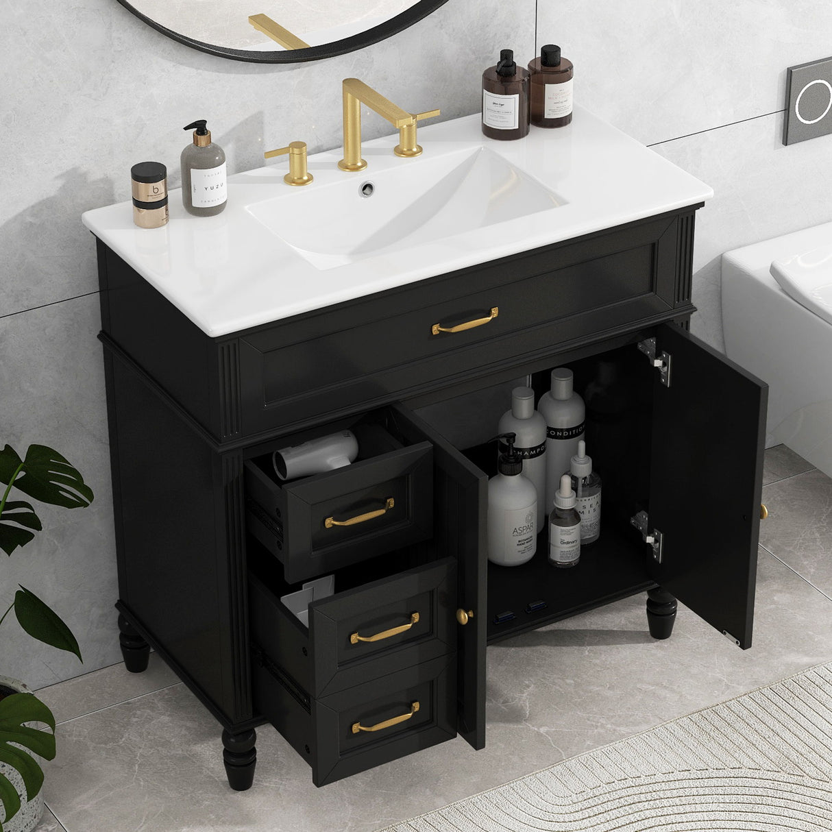Bathroom Vanity With Sink, 2 Doors 2 Drawers, Freestanding Design