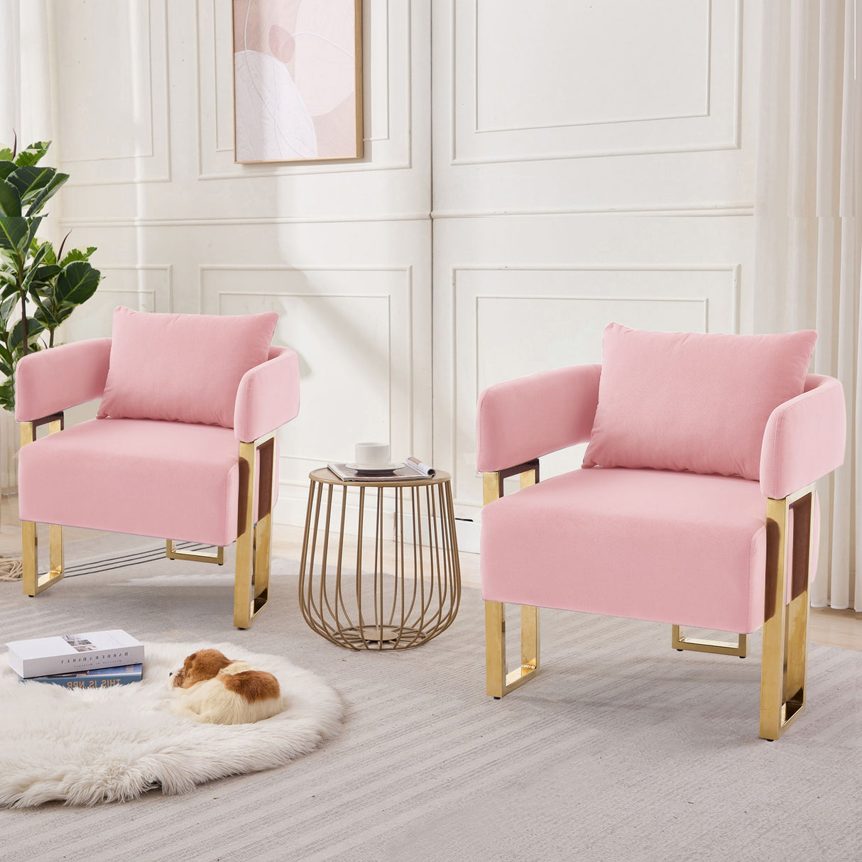 Modern Classic Design Decorative Chair Teddy Fleece Upholstered And Metal Foot