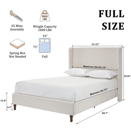 Harper - Tall Headboard Upholstered Bed / High Headboard / Elegant Simplicity / No Box Spring Needed