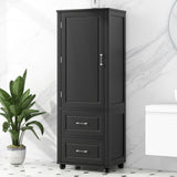 Tall Freestanding Bathroom Storage Cabinet With 2 Drawers And Adjustable Shelf