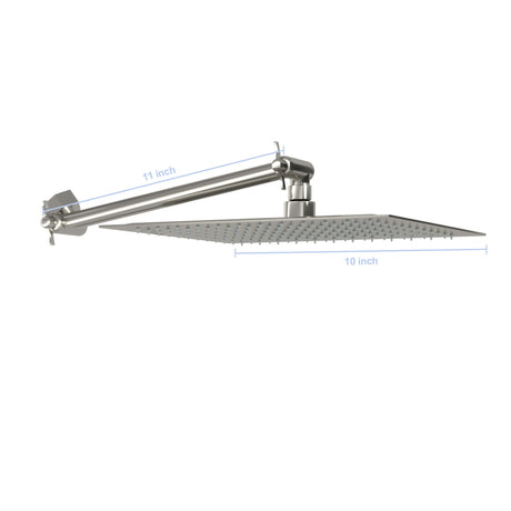 Luxury Rain Shower Head With Adjustable Arm, 10" Square, Stainless Steel - Brushed Nickel