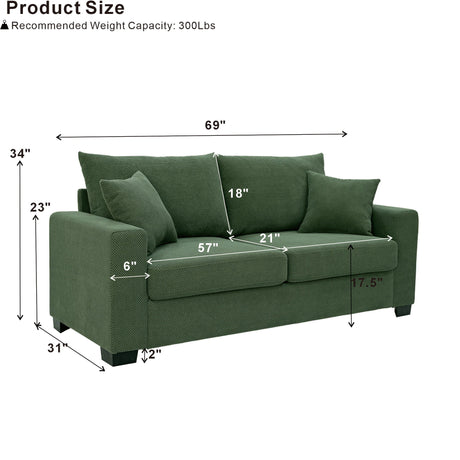 2 Seater Sofa, 2 Throw Pillows For Living Room