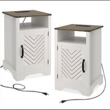 Farmhouse Nightstand With Charging Station & Storage