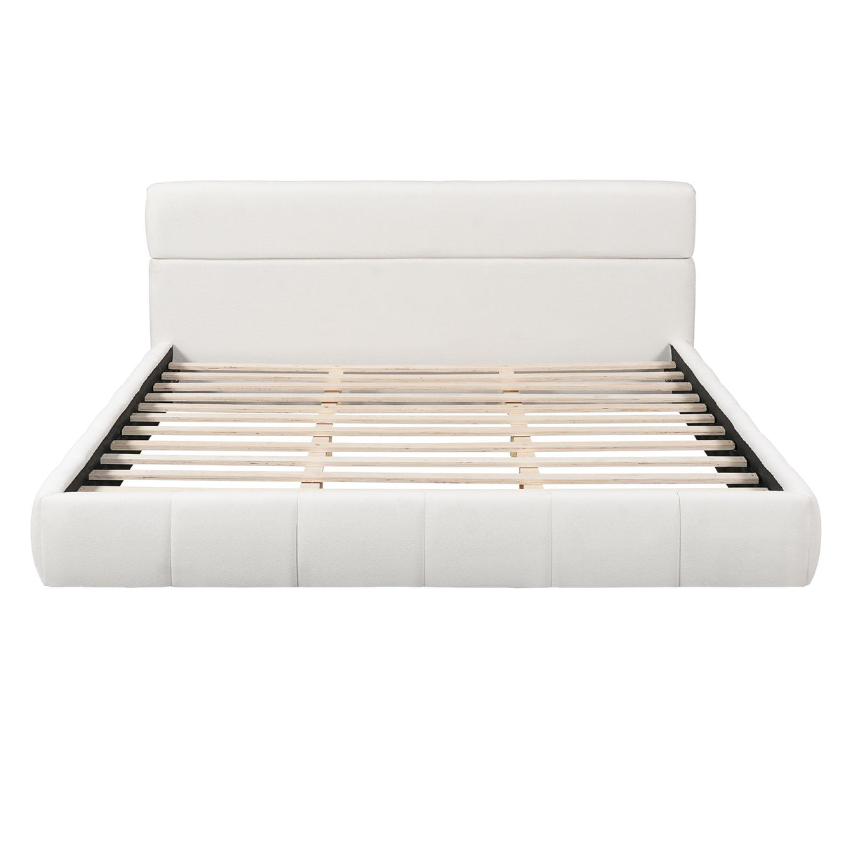 Upholstered Platform Bed Frame With Soft Boucle Headboard