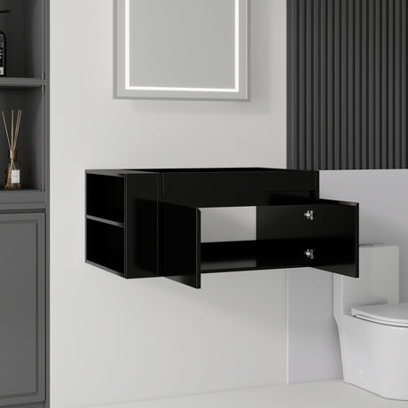 Floating Bathroom Vanity Cabinet, Soft Close Double Drawers, Open Side Storage, Wall Mounted, Cabinet Only