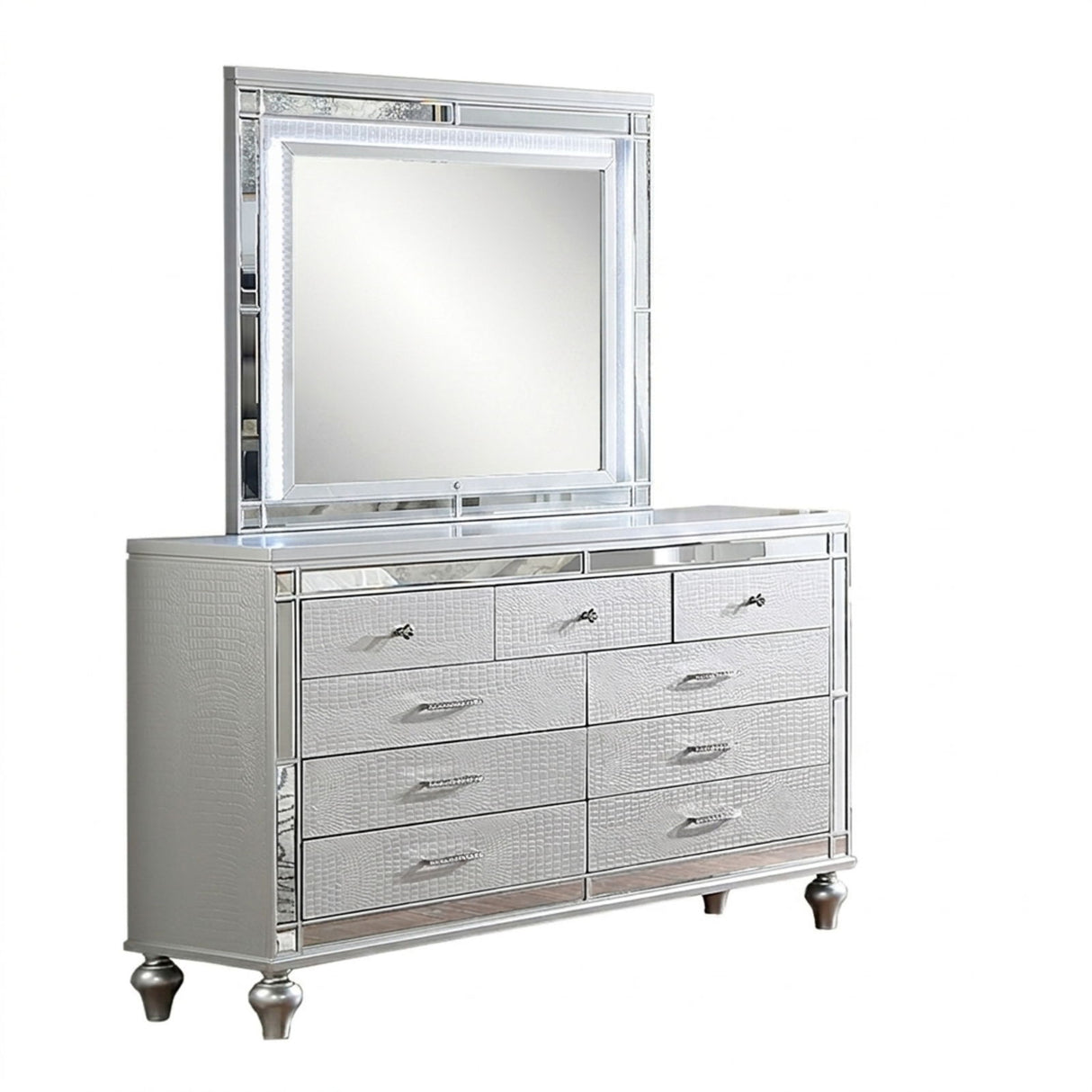 1 Piece Dresser With Snake Skin Bedroom Furniture - Silver