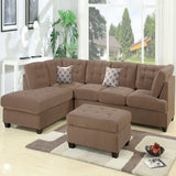 Truffle Waffle Suede Sectional Sofa With Tufted Cushions And Accent Pillows, Reversible Chaise - Neutral