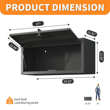 Heavy Duty, Metal Wall Mounted Tool Storage Cabinet Steel Metal Garage Storage Cabinet - Black / Gray