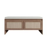 Storage Bench With Cushion, Shoe Cabinet With 2 Doors - Antique Natural / Rattan