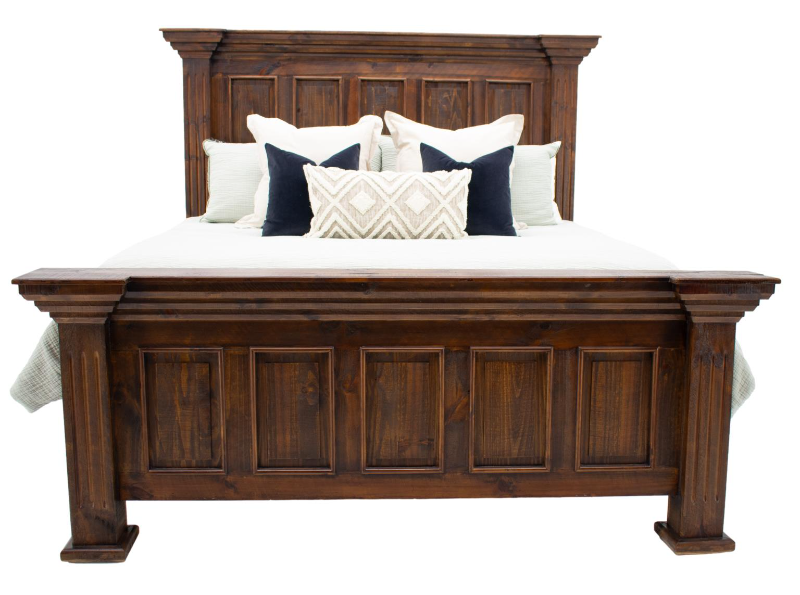 Chalet Walnut Queen Panel Bed Dresser Mirror & 4 Drawer Nightstand - 3721QHPW+3721QRW+3721QFW+3700DW+3722MW+3702N4W