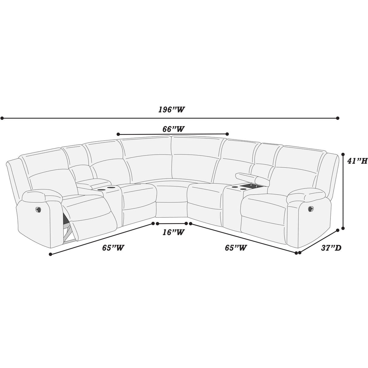 Sectional Sofa Set With Console Cup Holders, 3 Piece Reclining Living Room Couch - Gray Ash