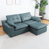 L - Shaped Modular 2 Seater Sofa With Movable Ottoman And High Density Sponge Cushions For Living Room