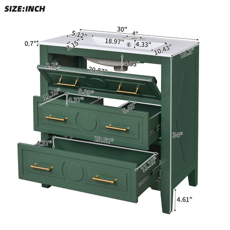 Retro Bathroom Vanity With Sink Combo, Free Standing Single Set With 3 Drawers