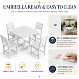 Outdoor Patio Dining Set, Square Table With Umbrella Hole And Armless Chairs