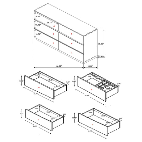 Beverly - 6 Drawer Dresser - Walnut