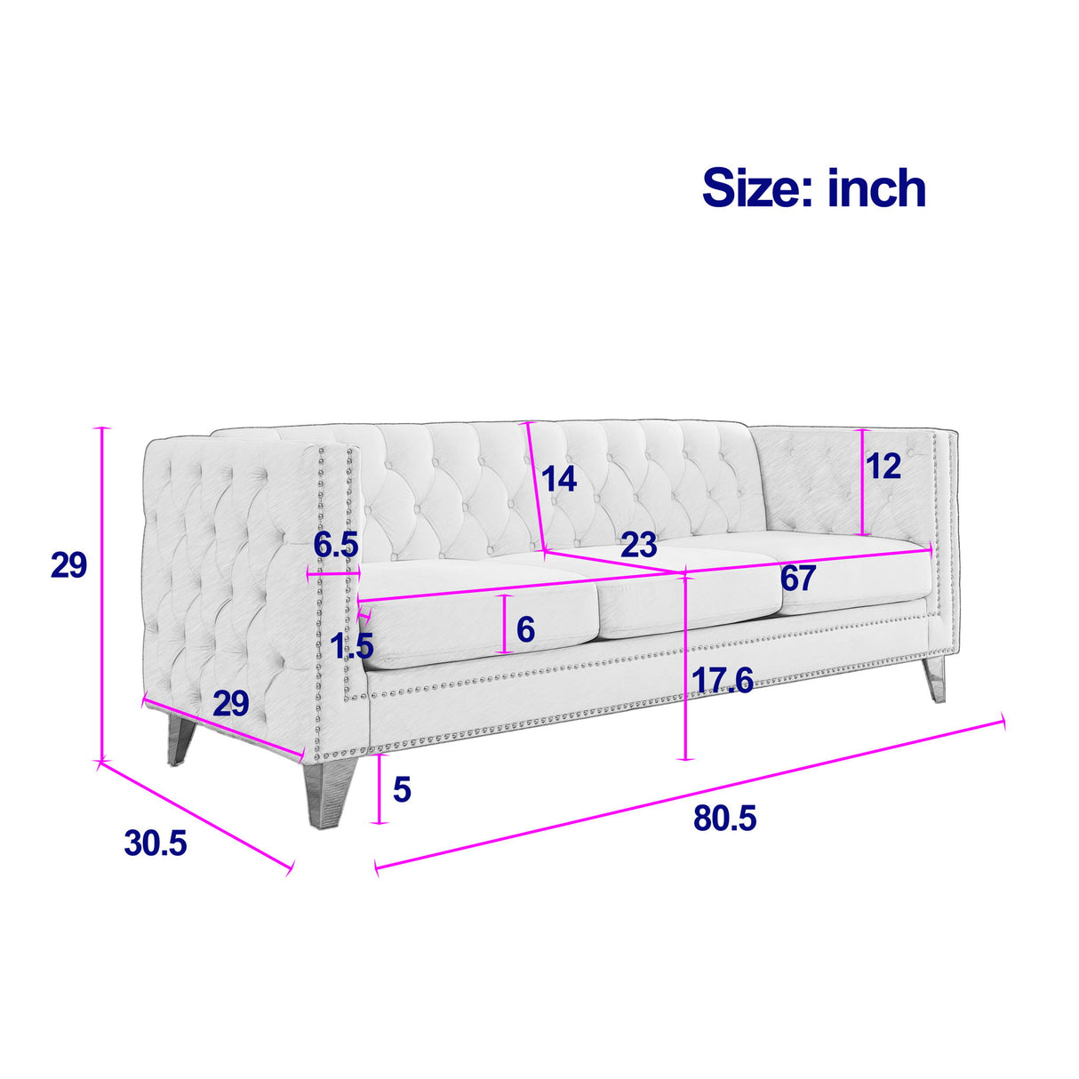 Upholstered Couch Sofa With Button Tufting For Living Room