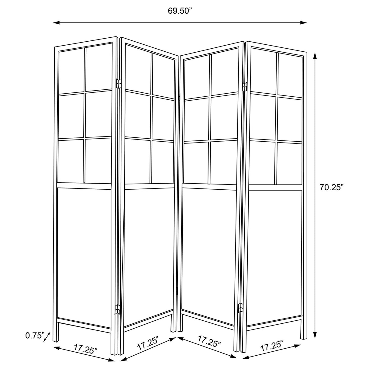 Gabby - 4 Panel Divider Folding Shoji Screen With Windowpane Details - Natural