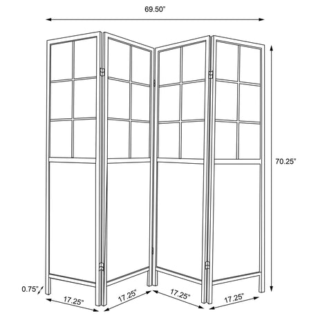 Gabby - 4 Panel Divider Folding Shoji Screen With Windowpane Details - Natural
