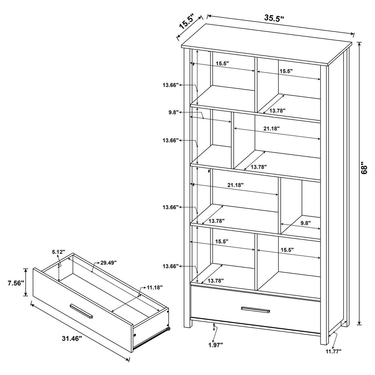 Dylan - 4 Shelf Storage Bookshelf