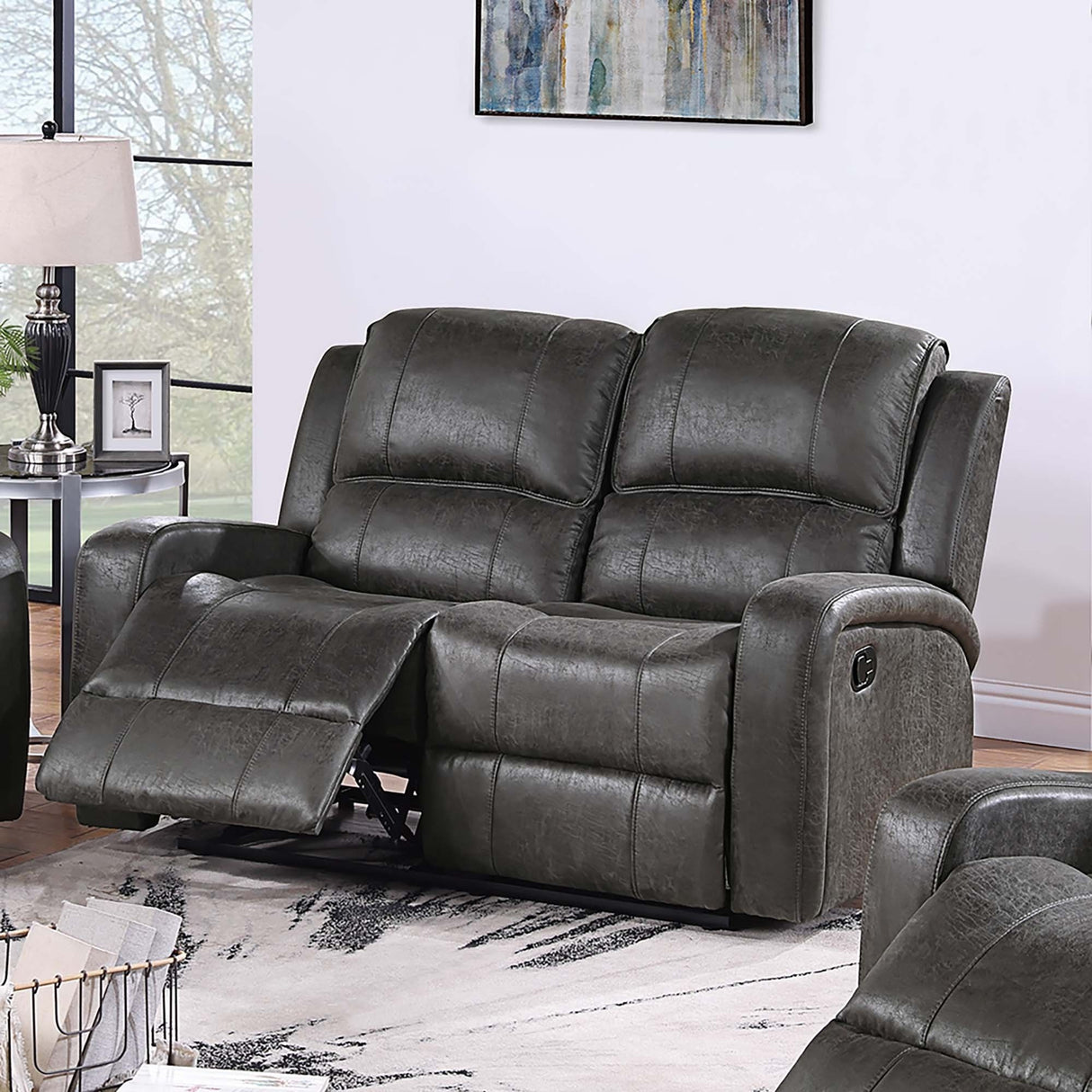 Manual Reclining Loveseat With Horizontal And Vertical Tufting