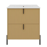 Fluted Bathroom Vanity With Ceramic Sink, Freestanding Design