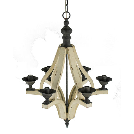 6 Light Wood Chandelier, Hanging Light Fixture With Adjustable Chain For Kitchen, Bulb Not Included - Cream
