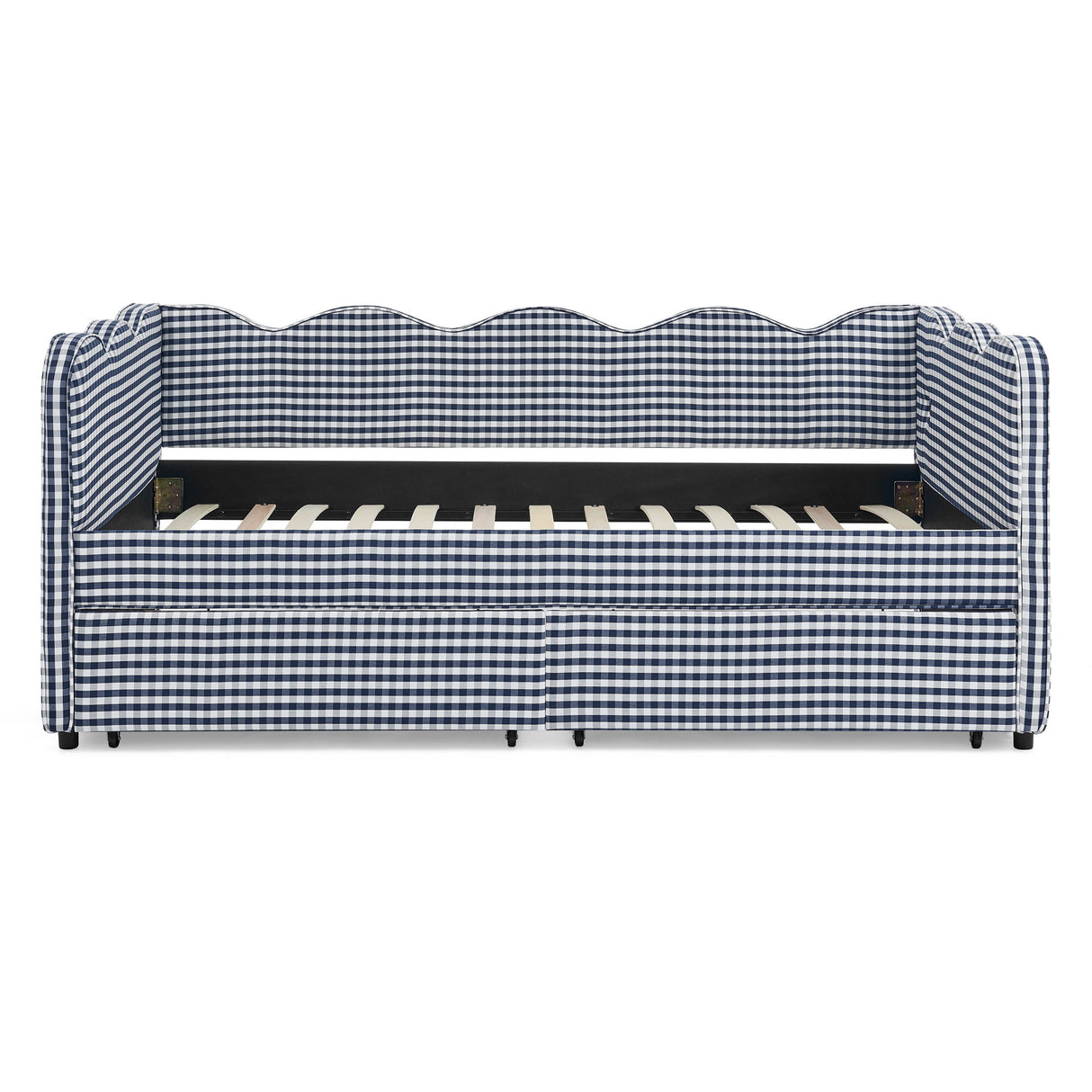 Gingham Daybed With USB Charging Port, Wave-Shaped Design