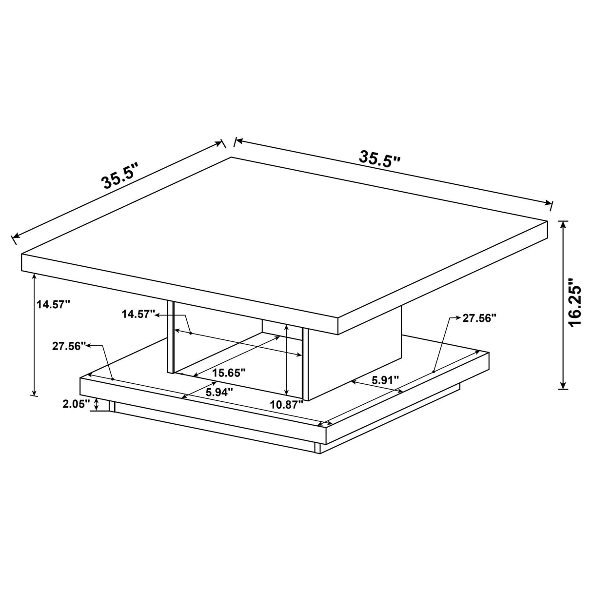 Square Coffee Table With Geometric Design And Storage Shelf - Cappuccino