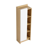 Tall Freestanding Bathroom Side Cabinet With Single Door & 4 Tier Open Shelves - Black / Light Oak / White