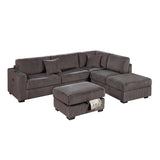 3 Piece Sectional Sofa With Reversible Chaise And USB Storage Ottoman