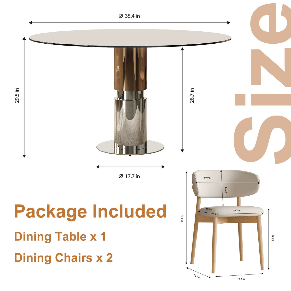 Round Dining Table & Tempered Glass Top - Brown