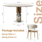 Round Dining Table & Tempered Glass Top - Brown