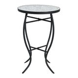 Outdoor Round Side Table With Mosaic Style Top And Curved Iron Legs