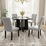 5 Piece Round Dining Table Set, Modern Table And 4 Upholstered Chairs For Dining Room